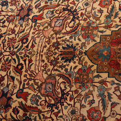Restoration of this rare antique handmade silk and wool Persian carpet. - Floor Rugs