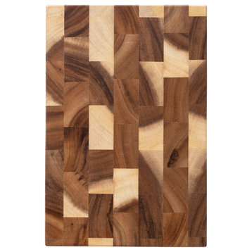Suar Wood End Grain Rectangle Cheese and Cutting Board, Natural