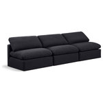 Meridian Furniture - Indulge Upholstered Modular Sofa, Black, 3-Piece: 3 Armless Chair, Down Stuffed Linen Textured Fabric - Experience ultimate comfort and style with our black linen textured fabric Indulge Sofa. The luxurious linen texture of the fabric will elevate the aesthetic of any room. This sofa provides ample space for you to relax while its modular build offers the option of unlimited configurations. Whether you're looking to add a stylish element to your living room or a comfortable seating option to your bedroom, this sofa is the perfect choice.