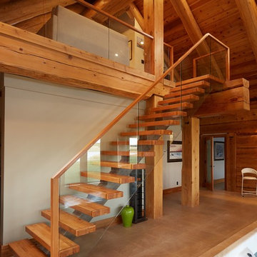 Modern Oak and Fir Mono-Stringer with Glass