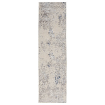Nourison Sleek Textures 2'2" x 7'6" Ivory/Grey Modern Indoor Area Rug