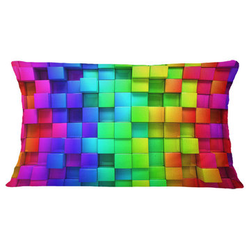 Rainbow of Colorful Boxes Abstract Throw Pillow, 12"x20"