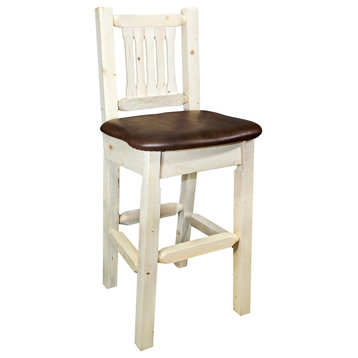 Barstool With Back, Ready to Finish With Upholstered Seat, Saddle Pattern