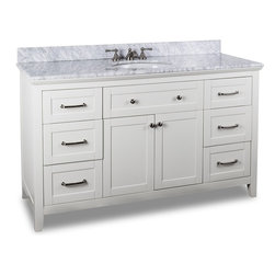 60 inch White Finish Bathroom Vanity Carrera Marble Countertop - Bathroom Vanities And Sink Consoles