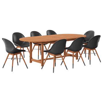 Amazonia 9 Piece Oval Patio Dining Set, /Black Plastic/Resin Chairs
