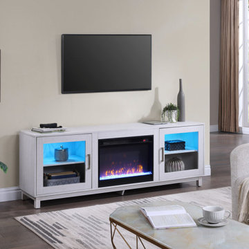Summit 70" White Walnut Finish TV Stand Console with Fireplace