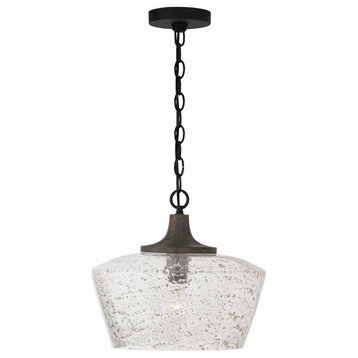 Clive 1-Light Pendant, Carbon Grey and Black Iron