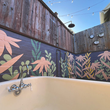 Berkeley Hills Cheerful Backyard Oasis - Outdoor Shower Botanical Mural