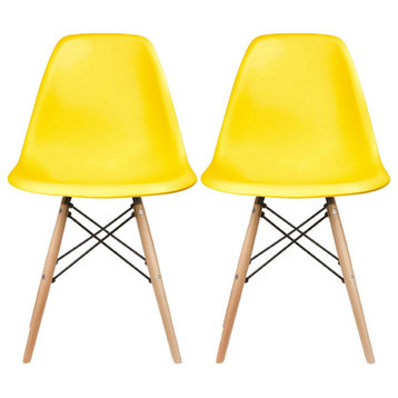 Modern Plastic Eiffel Chairs Dining Chair, Set of 2, Yellow