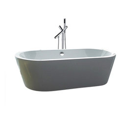 Princeton 71" Luxury White Acrylic Bathtub Overflow & Chrome Tub Filler - Bathtubs