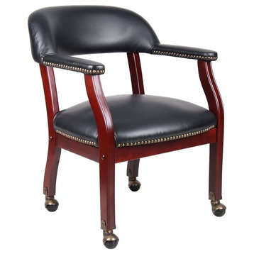Boss Captain'S Chair, Black Vinyl With Casters
