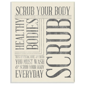 Stupell Industries Scrub Your Body Typography Bathroom, 13"x19", Wood Wall Art