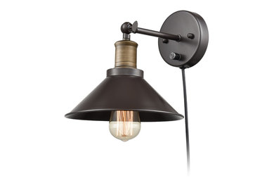 Industrial Oil Rubbed Bronze Finish 1-Light Wall Sconce,Plug-in