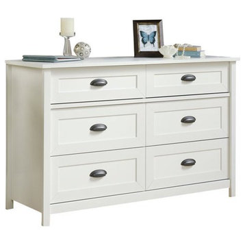 Transitional Double Dresser, Paneled Drawers With Cup Shaped Pulls, Soft White