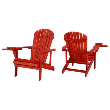 Earth Collection Adirondack Chair With phone and cup holder, Red, Two Adirondack