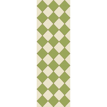 Joli Sol Checkers Green and Ivory Vinyl Mat, 30x96 Runner