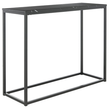 Contemporary Console Table, Open Metal Base With Elegant Faux Marble Top, Black