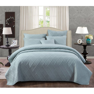 Seafoam Blue Diamond Pastel Cotton Bedspread Set, Cal King