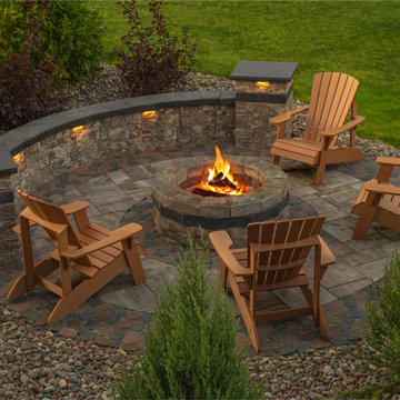 Pre-Packaged Pyzique Round Gas Fire Pit Kit. Sahara Chestnut with coal.