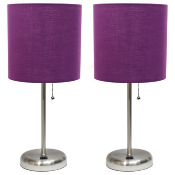 Stick Lamp With Usb Charging Port/Fabric Shade 2 Pack Set, Purple