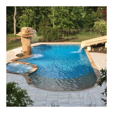 Beach Entry Pool with Cascading Water Feature & Slide