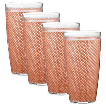 Kraftware Fishnet Double Wall Glasses, Toffee, 24 oz, Set of 4
