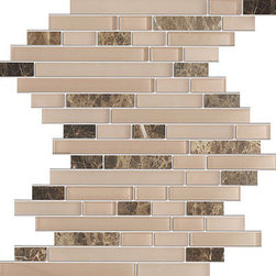 Glossy & Matte Cream with Dark Emperador Stone Random Brick Pattern Mosaic Tiles - Home Decor