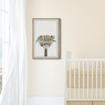 "Laid-back Flower Crowned Llama" Framed Painting Print