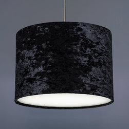 Black Crushed Velvet Effect Drum Lampshade - Lampshades
