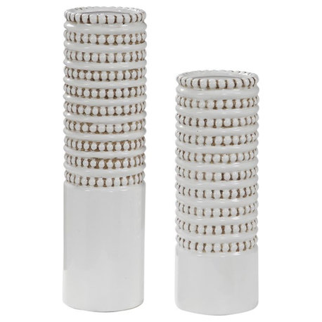 Uttermost Angelou Coastal Style Ceramic Vase in White (Set of 2)