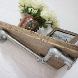 Vikki Pair of Reclaimed Wood Corner Shelves with Galvanised Steel Pipe Wall Brac - Display & Wall Shelves
