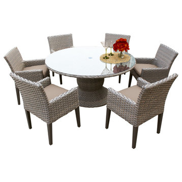 Monterey 60" Outdoor Patio Dining Table with 6 Chairs w/ Arms,Wheat
