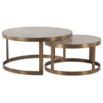 World Interiors - Leonardo White Marble Coffee Tables with Antique Bronze Base, Set of 2 - The Leonardo collection of furniture, reminiscent of the beautiful artwork by Da Vinci himself, elevates modern design to the next level with marble and reclaimed iron materials. Casual enough for a beachfront oasis, yet traditional enough for any classically designed home, the Leonardo collection has beautiful accent pieces that will enrich any room in your home. Adorn your living space this nesting set of two coffee tables. Awash with modern style, each table features a flat metal frame in an antique bronze finish that contrasts beautifully with the sleek circular white marble tabletops. Their nesting function affords you the capability to use the two tables together as a pair or separately for multiple entertaining options.