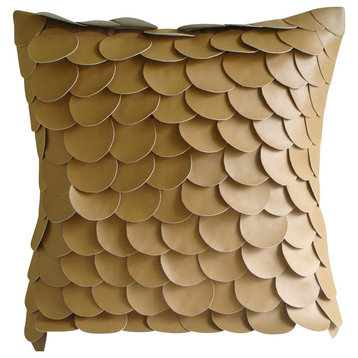 Fish Scales Brown Pillow Cases, Faux Leather 14"x14" Pillows Cover, Scales