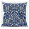 16" Blue Gray Paisley Zippered Suede Throw Pillow