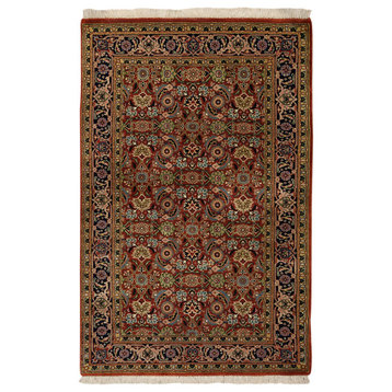 Hand Knotted Herati Design 250 KPSI Wool and Silk Red Rug, 2'7" x 4'0"