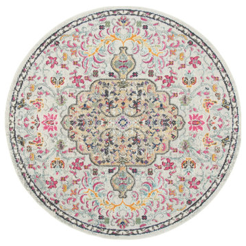 Transitional Round Area Rug, Vintage Floral Pattern, Gray-Gold/11' X 11'