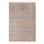 Jaipur Living - Vibe by Jaipur Living Sazon Trellis Orange and Black Area Rug, 5'3"x7'6" - The Bahia collection lends a global vibe to any space with a modern twist on classic Moroccan motifs. The Sazon rug features a captivating trellis motif in an updated colorway of black, ivory, orange, and blue. Soft to the touch, this medium plush rug emulates the inviting and worldly style of authentic flokati rugs, but in a durable polypropylene power-loomed quality. Braided fringe accents further the boho-chic appeal of this unique rug.