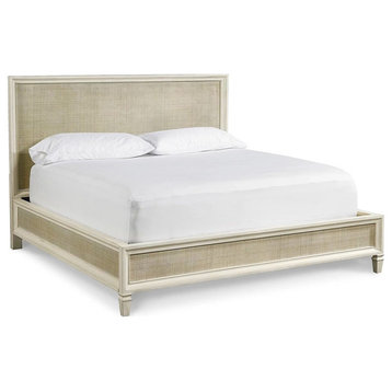 Summer Hill Woven Accent Wood King Panel Bed in White