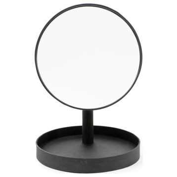 Oak Magnifying Vanity Mirror with Storage Tray | Wireworks Look, Dark Oak