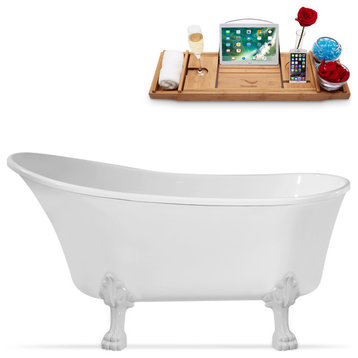 59" Streamline N347WH-IN-BL Clawfoot Tub and Tray With Internal Drain