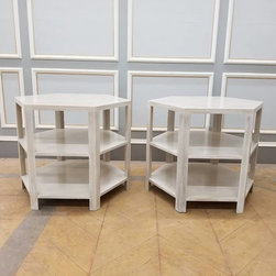 Pair of Hexagonal Tables in Whitewashed Finish - Side Tables And End Tables