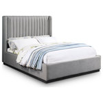 Meridian Furniture - Logan Beige Linen Textured Fabric Twin Bed, Gray, Queen - Nestle you (or the two of you) into the welcoming confines of this Logan linen textured fabric bed. This handsome bed features a super tall headboard that's channel tufted for extra softness and support against your back while you catch up on your reading or watch TV in bed. Soft rich grey linen fabric covers the back and sides of this wingback bed, giving it an ultra modern feel. A solid finished wood base provides ample support for lasting performance and durability.