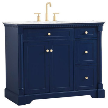Elegant Decor Clarence 42" Solid Wood and Metal Single Bathroom Vanity in Blue