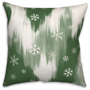 Green Abstract Snowflakes 16x16 Spun Poly Pillow