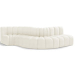 Meridian Furniture - Arc Velvet Upholstered 5-Pc. S-Shaped Modular Sectional, Cream - Give your living room or den the perfect blend of style and versatility with this Arc velvet fabric curved modular Sectional. Part of the Arc modular furniture collection, this Sectional comes upholstered in rich cream velvet fabric and features deep channel tufting that adds a touch of luxury while enhancing comfort and support. A seamless combination of form and function, this chair can be used with other Arc pieces to create a myriad of configurations in your well-curated room.