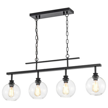 4-Light Antique Black Linear Kitchen Island Chandelier With Clear Glass Shades