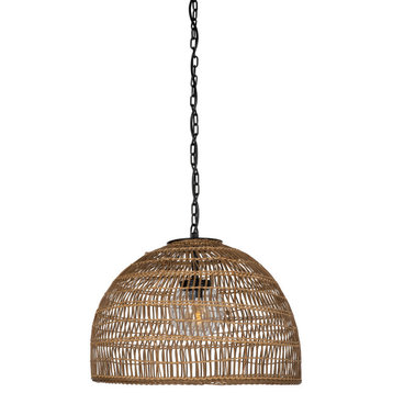 Luhu Open Weave All Weather Cane Rib Outdoor Pendant Lamp, Large