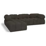 Meridian Furniture - Ames Boucle Fabric L-Shaped Modular Sectional, Brown, 4-Piece: 1 Armless Chair, 2 Corner Chair, 1 Ottoman - Introduce a touch of modern sophistication to your living area with the exquisite Ames Boucle Fabric Sectional. With plush brown boucle fabric and unique design, it will elevate the visual appeal of your living space. This elegant and captivating sectional can be mixed and matched with other pieces from the collection to create an endless array of stunning looks. So, get ready to transform your living area into an inviting and stylish haven with the Ames Boucle Fabric Sectional.