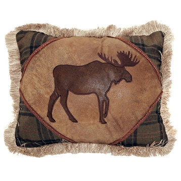 Moose With Cedar Hills Plaid Pillow